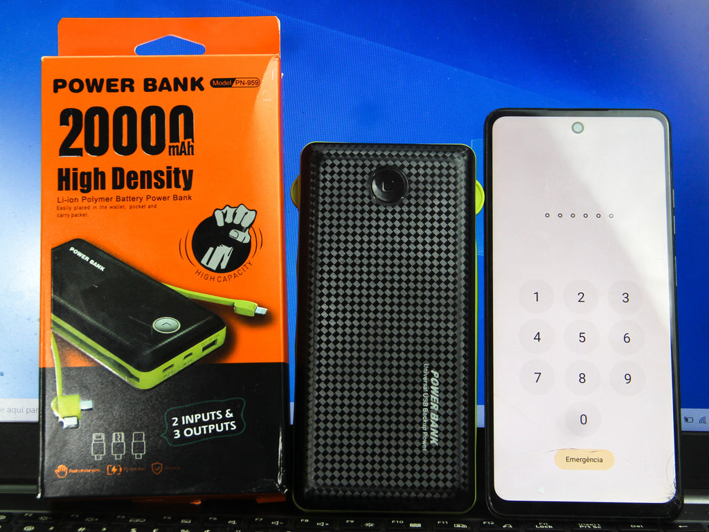 Carregador portátil Power Bank 20.000mAh PN-959 Carregador Portátil 3 Saídas