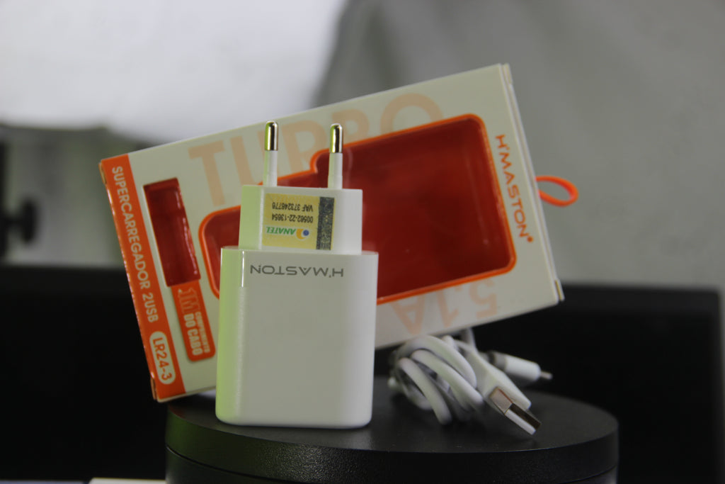Carregador, Supercarregador H’Maston LR24-3 5.1A 2 USB + Cabo USB-C 1M