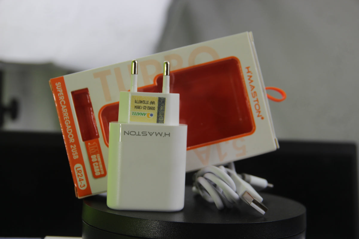 Carregador, Supercarregador H’Maston LR24-3 5.1A 2 USB + Cabo USB-C 1M