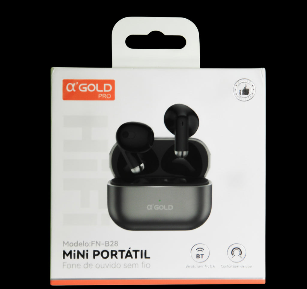 Fone Bluetooth Sem Fio α'GOLD PRO FN-B28 Bluetooth 5.4 com Estojo Carregador USB-C