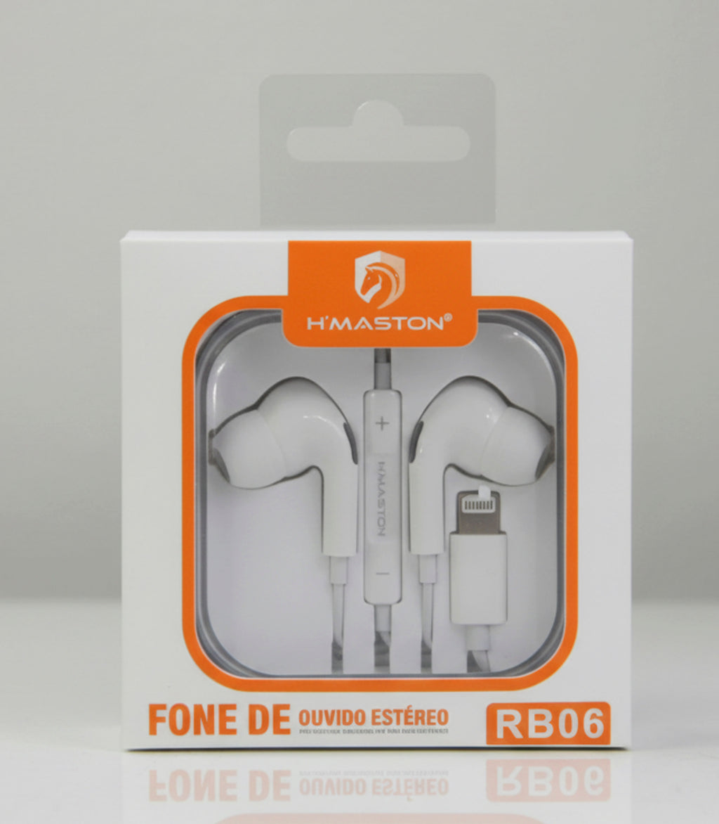Fone de Ouvido Lightning para iPhone H'Maston RB06 com Microfone e Controle de Volume