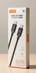 Cabo Turbo USB-C para USB-C 60W 1 Metro Alpha Gold Plus CB147 Carregamento Rápido
