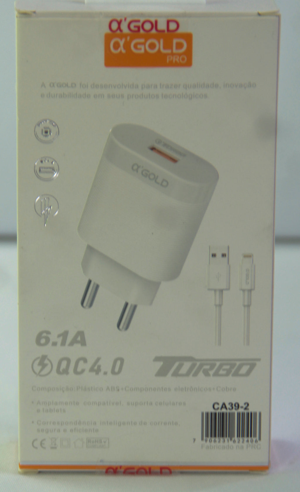 Kit Carregador Turbo 30W 6.1A A'Gold CA39-2 Lightning para iPhone