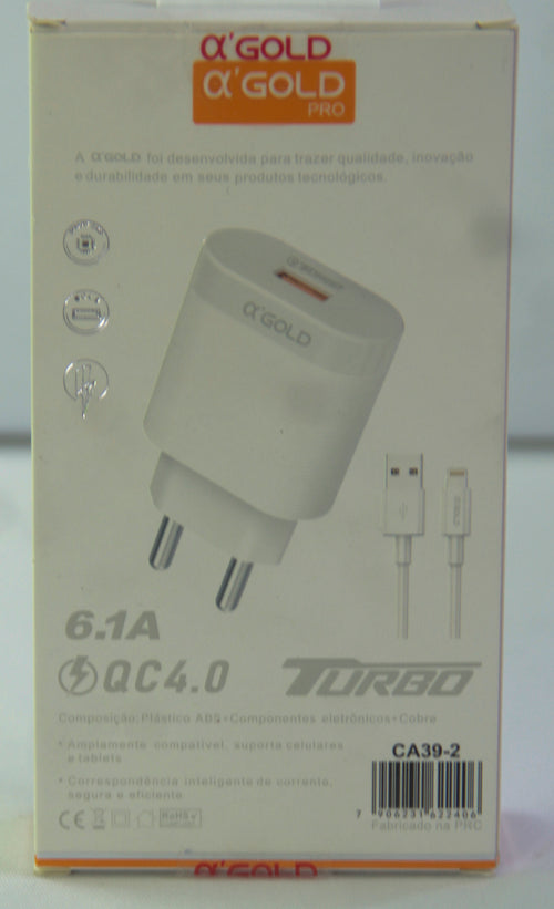 Kit Carregador Turbo 30W 6.1A A'Gold CA39-2 Lightning para iPhone
