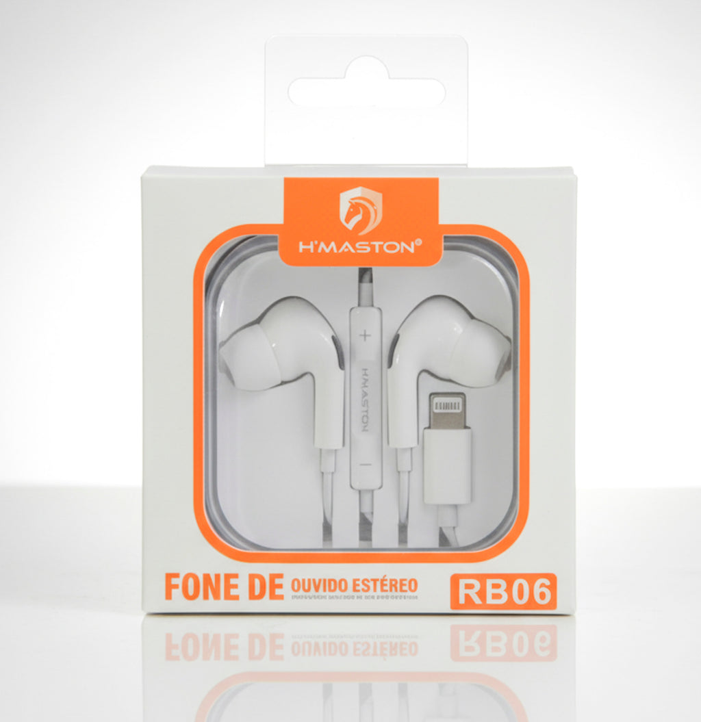 Fone de Ouvido Lightning para iPhone H'Maston RB06 com Microfone e Controle de Volume