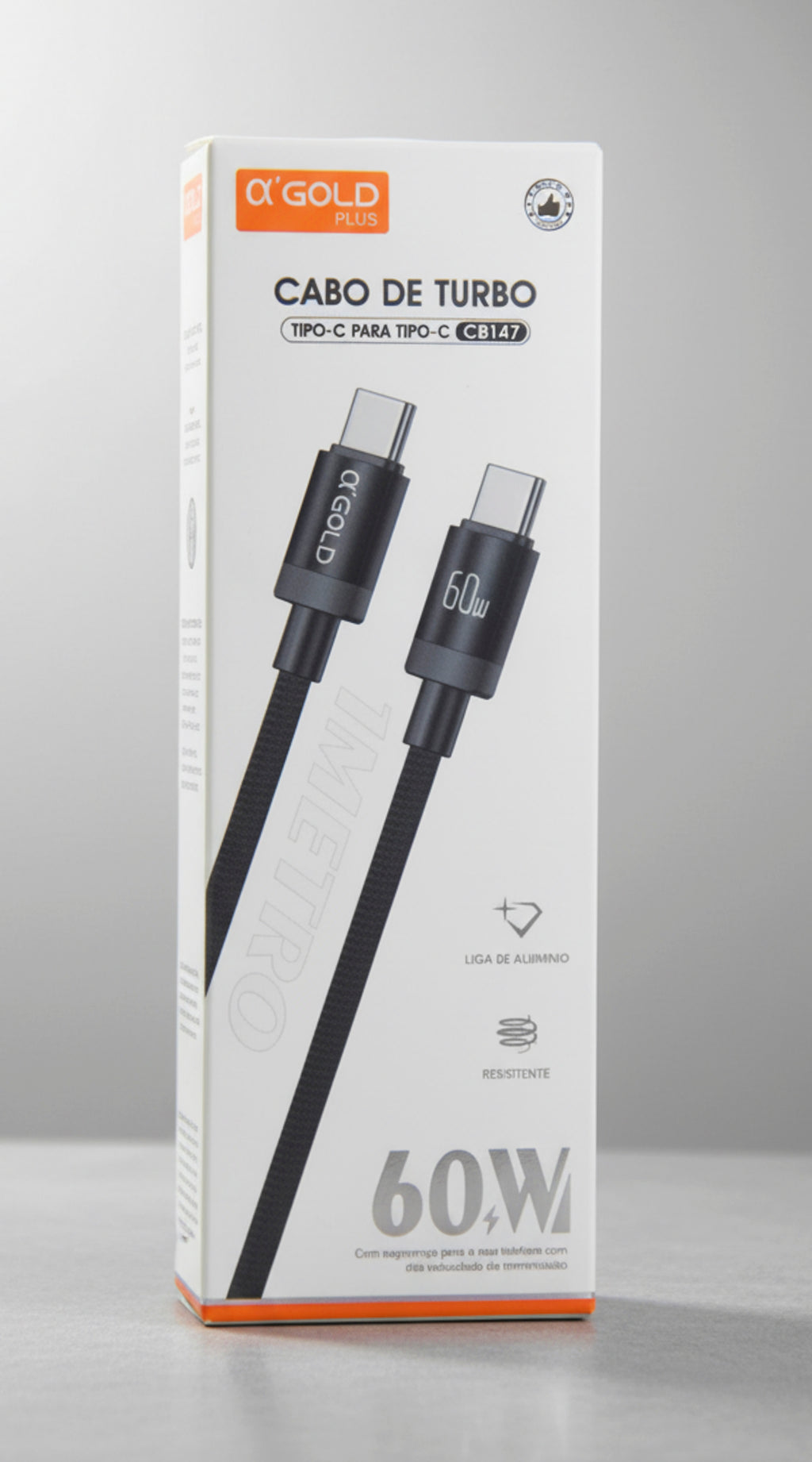 Cabo Turbo USB-C para USB-C 60W 1 Metro Alpha Gold Plus CB147 Carregamento Rápido