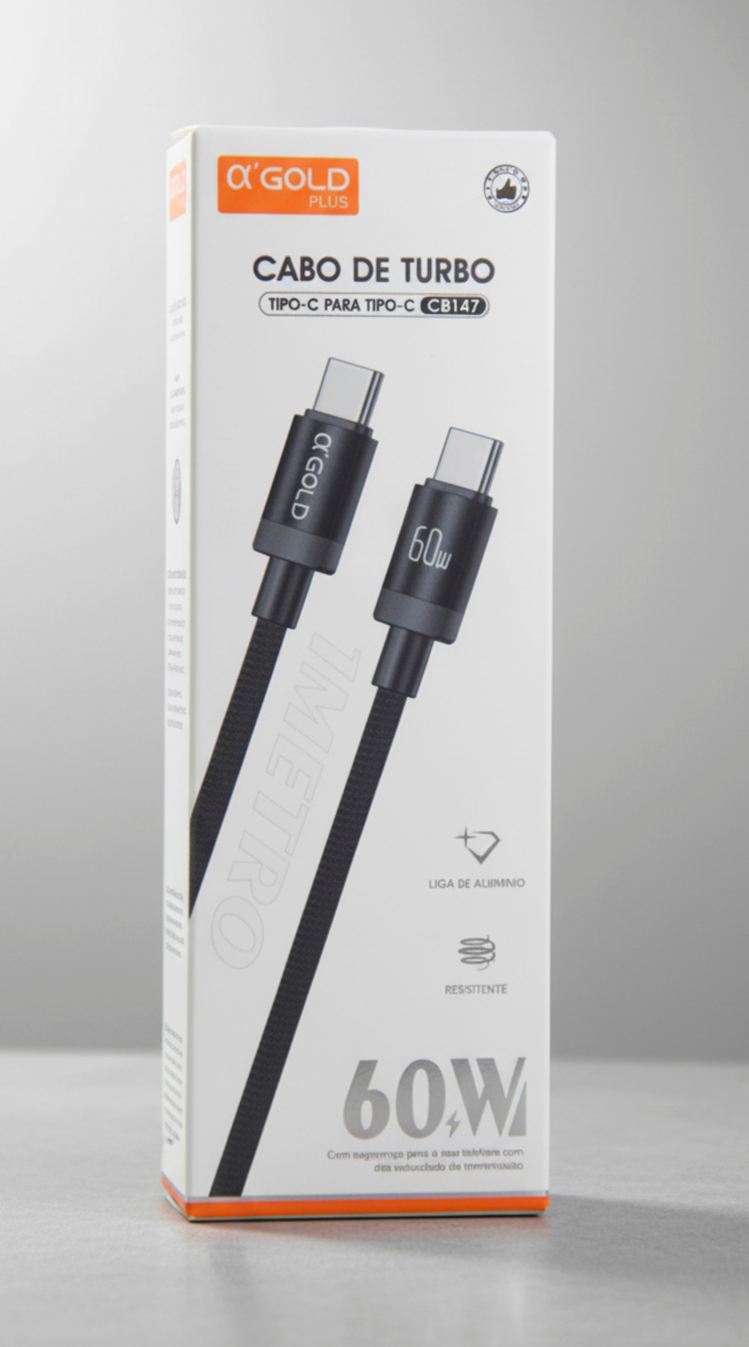 Cabo Turbo USB-C para USB-C 60W 1 Metro Alpha Gold Plus CB147 Carregamento Rápido