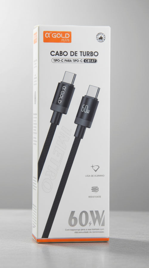 Cabo Turbo USB-C para USB-C 60W 1 Metro Alpha Gold Plus CB147 Carregamento Rápido