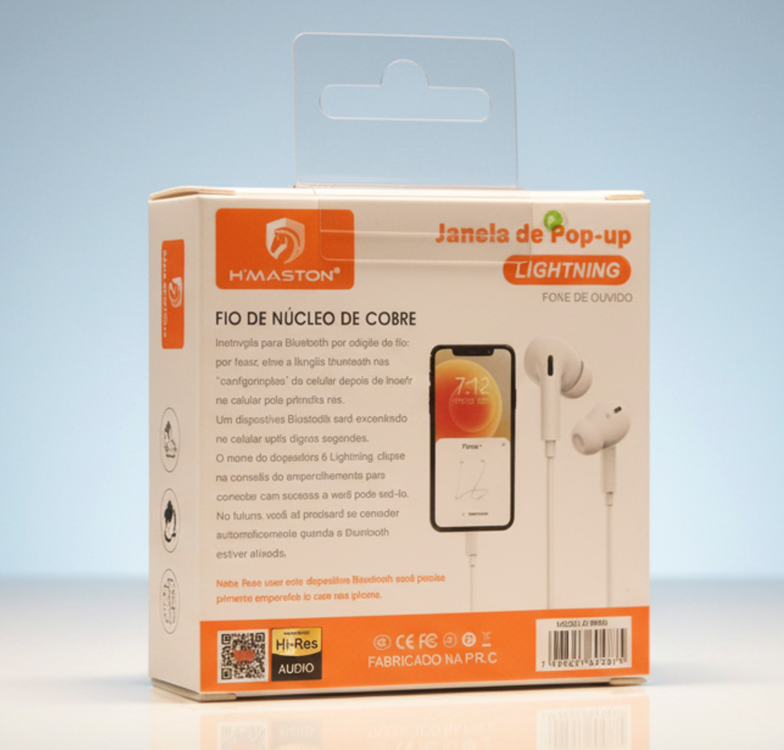 Fone de Ouvido Lightning para iPhone H'Maston RB06 com Microfone e Controle de Volume
