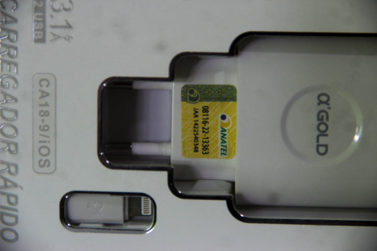 Carregador Rápido A'Gold 3,1A 2 USB + Cabo Lightning para iPhone