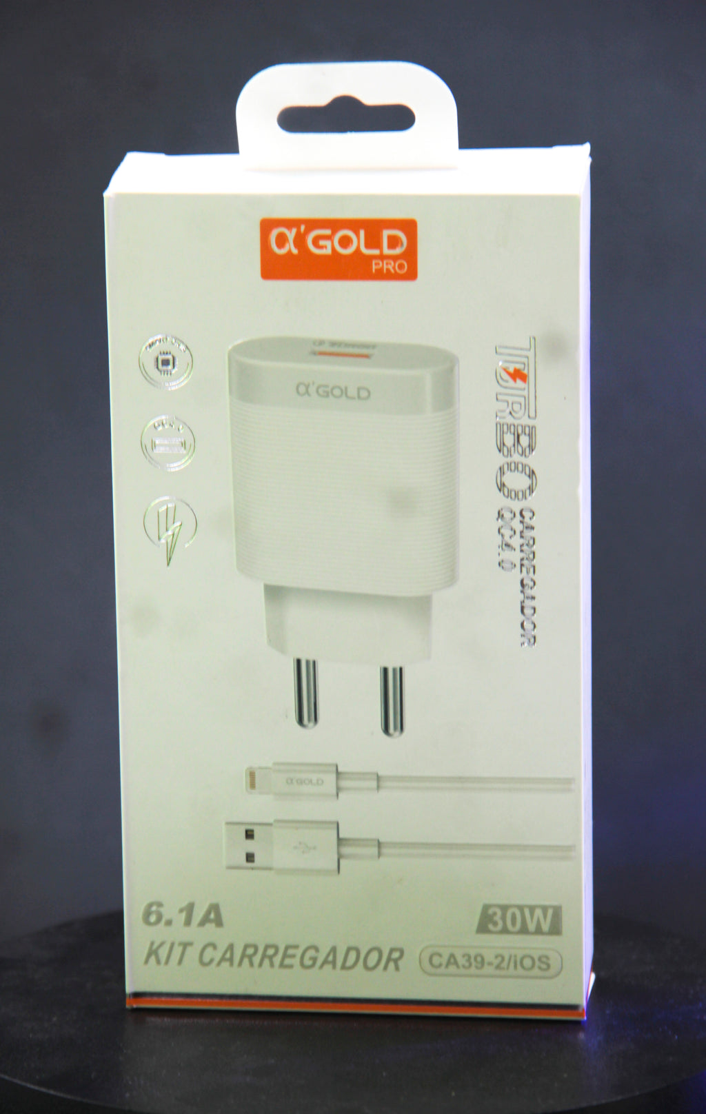 Kit Carregador Turbo 30W 6.1A A'Gold CA39-2 Lightning para iPhone