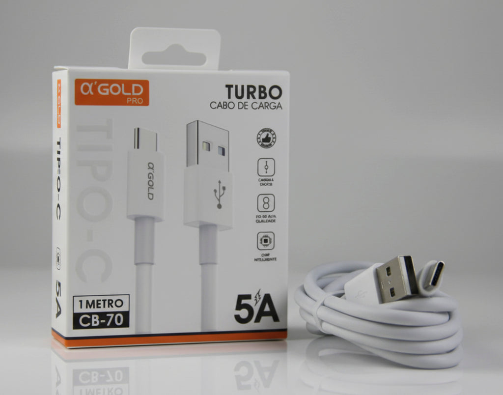 Cabo USB-C Turbo 5A 1 Metro Carregamento Rápido Alpha Gold CB-70
