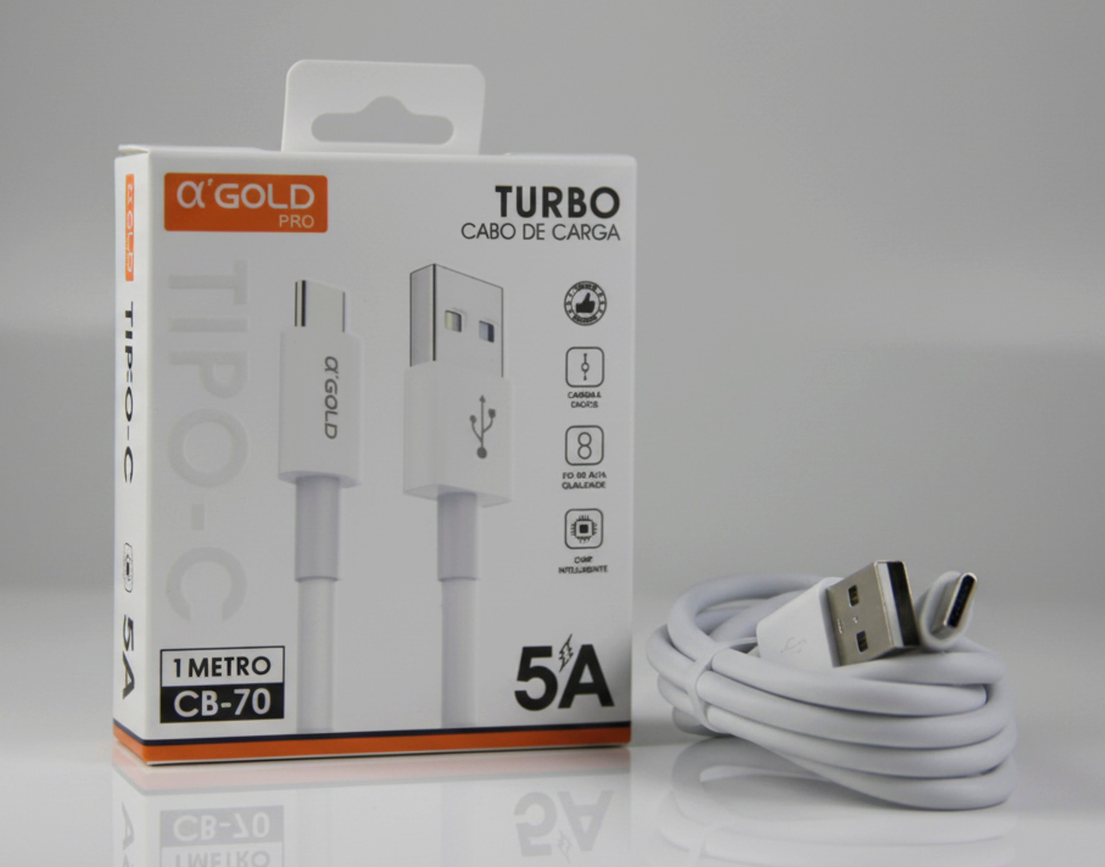 Cabo USB-C Turbo 5A 1 Metro Carregamento Rápido Alpha Gold CB-70