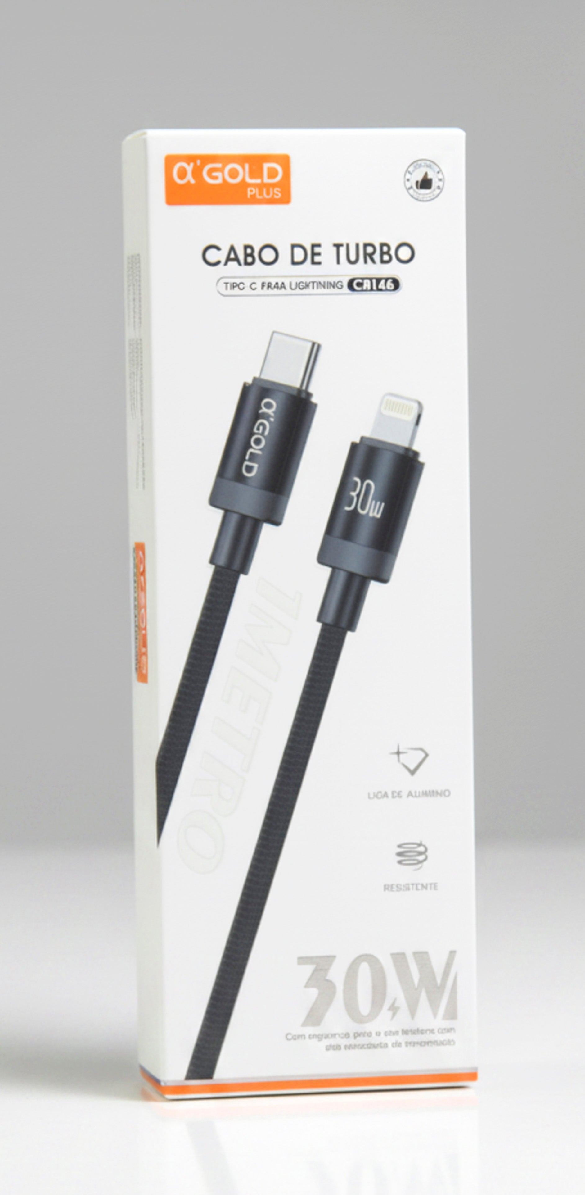 Cabo Turbo USB-C para Lightning 30W 1 Metro Alpha Gold Plus CB146 para iPhone e iPad